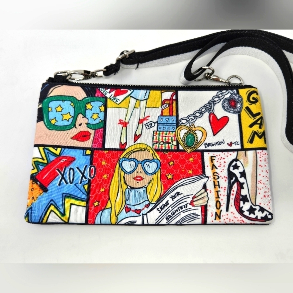 BRIGHTON GLAM GIRL CROSSBODY PURSE MINI BAG FASHIONISTA BLACK WHITE STRAP WOMEN